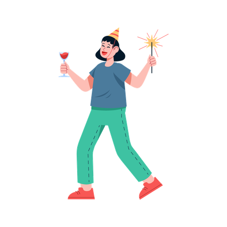 Girl enjoying drinks at party  Illustration