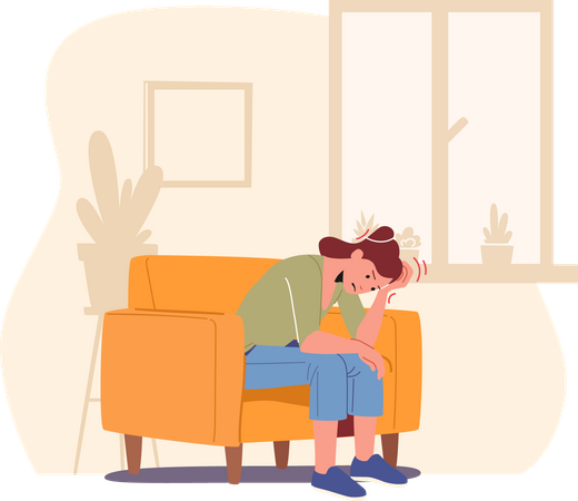 Girl feeling worried and Sitting on Armchair  Illustration
