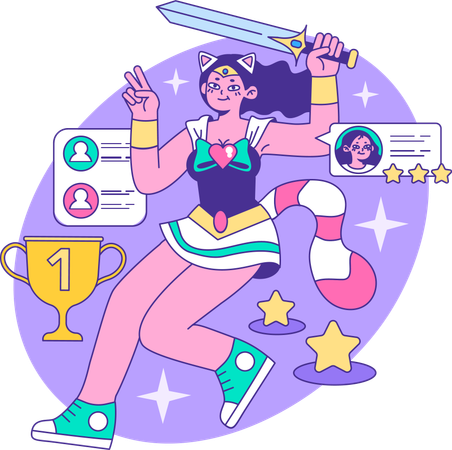 Girl getting game trophy  Illustration