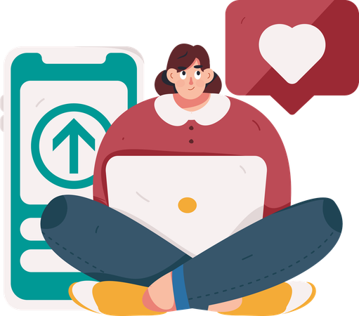 Girl getting social media like notification  Illustration