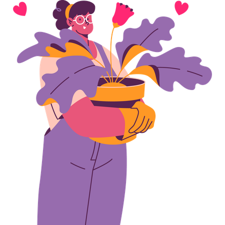 Girl holding inddor plants  Illustration