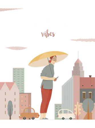 GIrl holding umbrella  Illustration