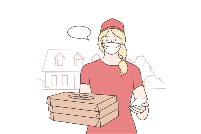 Girl is doing food delivery  イラスト