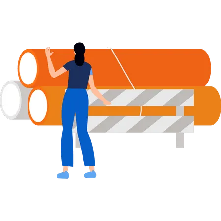 Girl looking at construction bars  Illustration