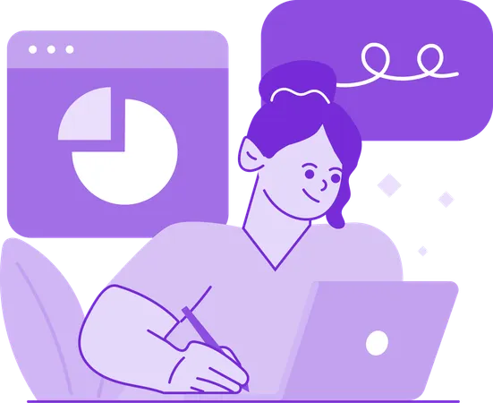 Girl making Analysis Report on Desk  Illustration