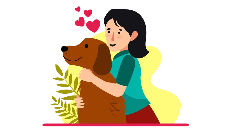 Girl pampering dog  Illustration
