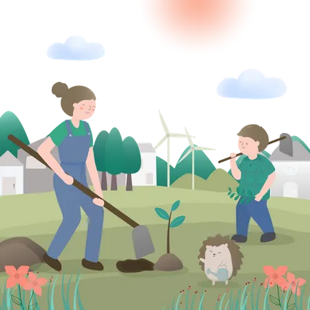 Girl planting tree  Illustration