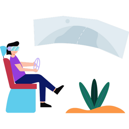 Girl playing racing game with VR glasses  Illustration
