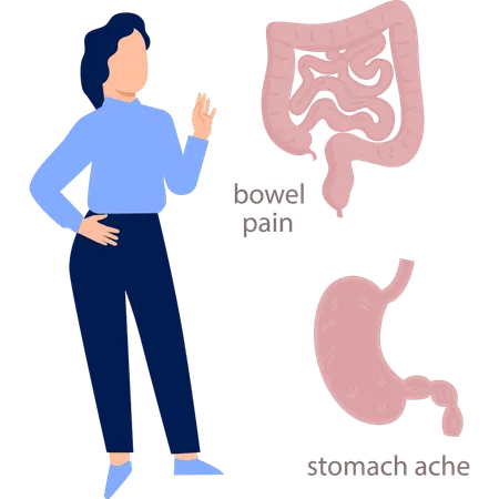 Girl  pointing bowel pain  Illustration