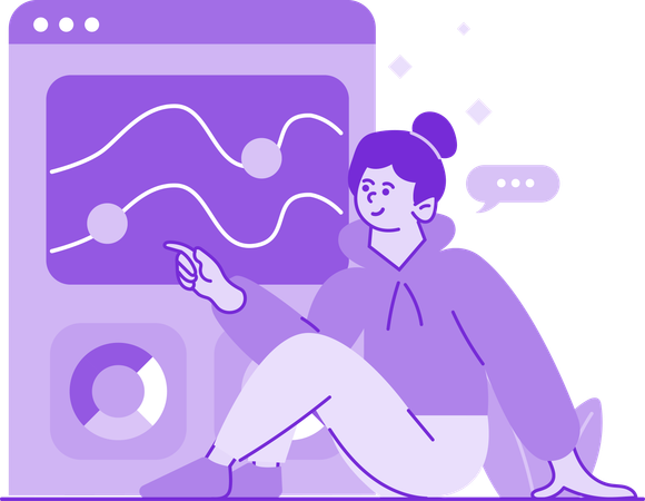 Girl pointing Sales Analysis Report  Illustration