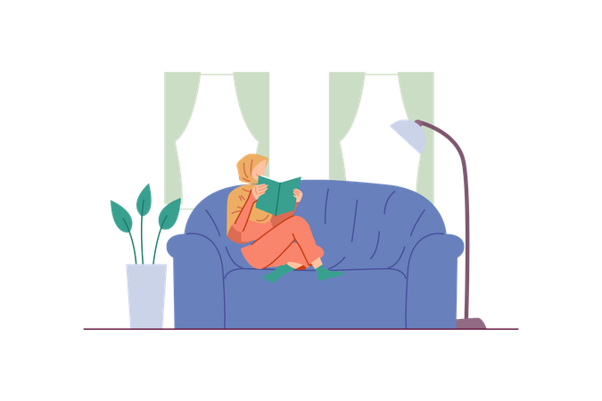 Girl reading a book  イラスト