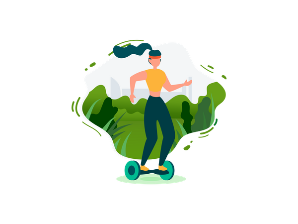 Girl Riding Hover board at garden  イラスト