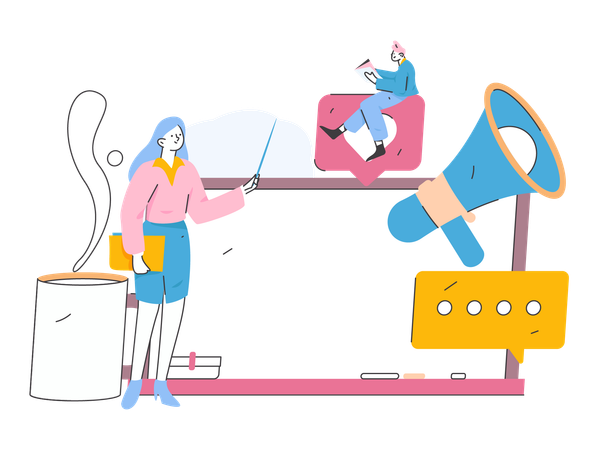 Girl showing comment while doing digital marketing  Illustration