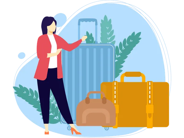Girl showing Travel bags  Illustration