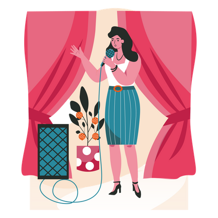 Girl singing in karaoke  Illustration