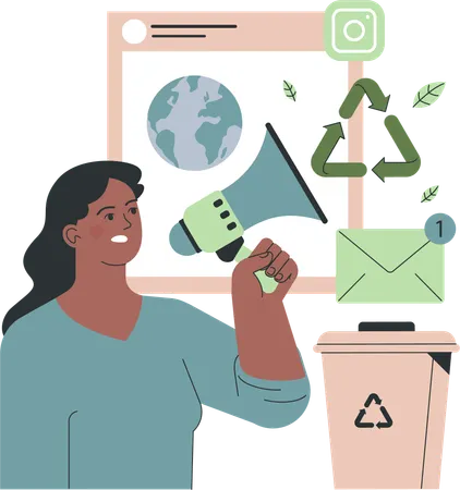 Girl spread awareness for waste management  イラスト