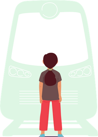 Girl Stand On Railroad  Illustration