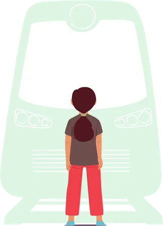 Girl Stand On Railroad  Illustration