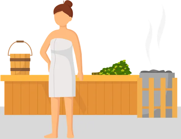 Girl standing in steam room  Illustration