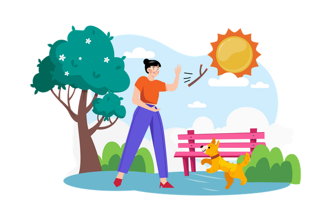 Girl training her domestic animal  Illustration