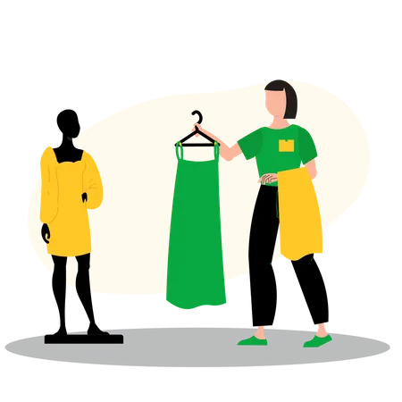 Girl trying new dress in fashion shop  Illustration