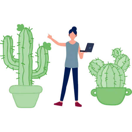 Girl working on opuntia plant  Illustration