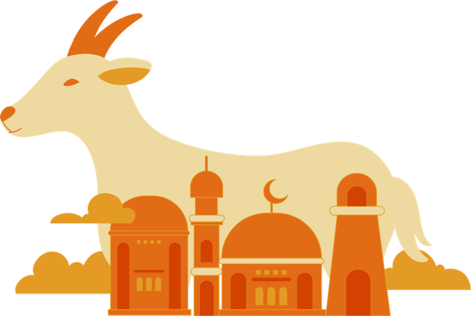 Goat with mosque  Illustration