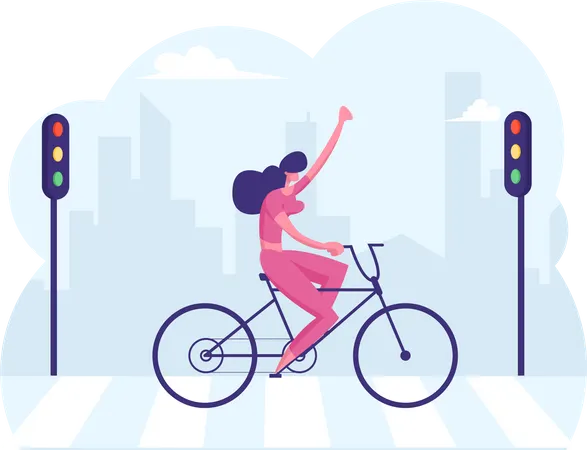 Going to office while riding bicycle  Illustration