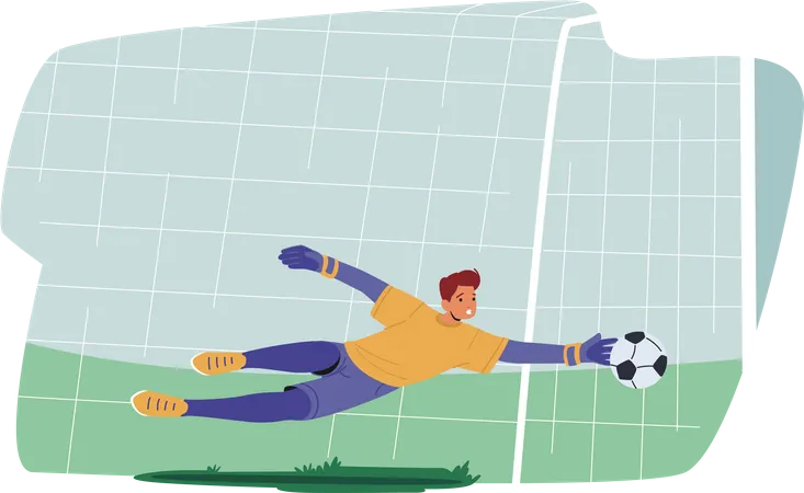 Goleiro de futebol pega bola em partida de futebol  Ilustração