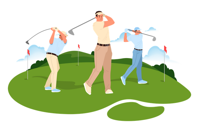 Golf playing by men  Illustration
