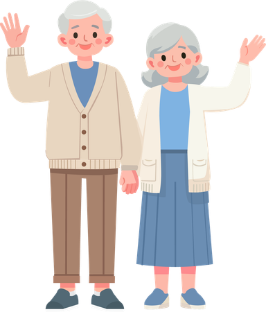 Grandpa and grandma waved their hands in joy  Illustration