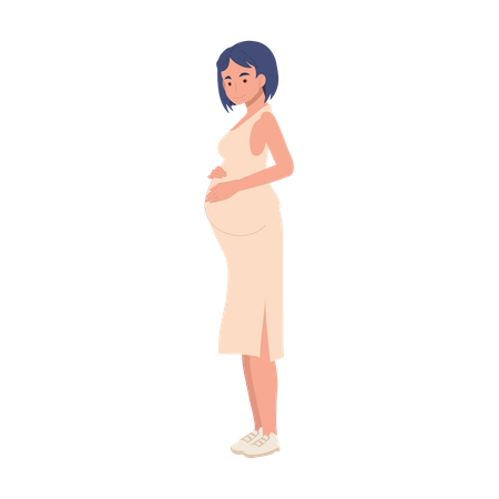 Mulher grávida abraçando a barriga  Ilustração