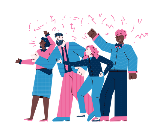 Group of frustrated angry people characters conflicting or protesting  イラスト