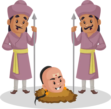 Guard is pressing Tenali Ramakrishna under the ground  Illustration