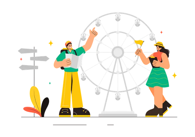 Guia de viagem ajudando turista  Ilustração
