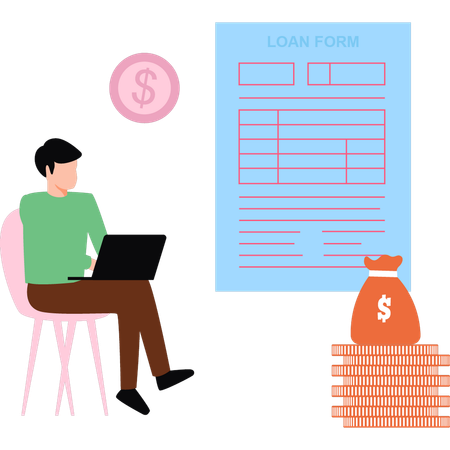 Guy is filling online form for loan  Illustration