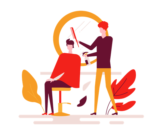 Hair dresser cutting hair of man  Illustration