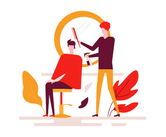 Hair dresser cutting hair of man  Illustration