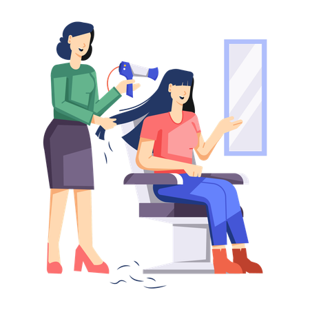 Hairdresser blowing hairdryer on customer hairs  Illustration
