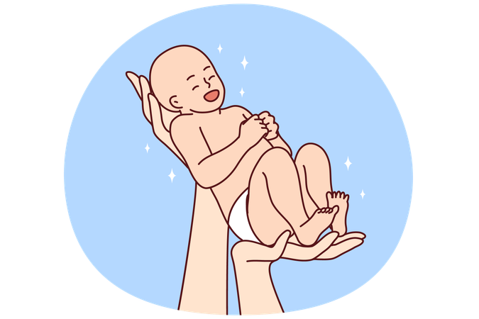 Hands holding newborn baby  Illustration