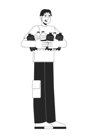 Happy asian man holding water botles  Illustration