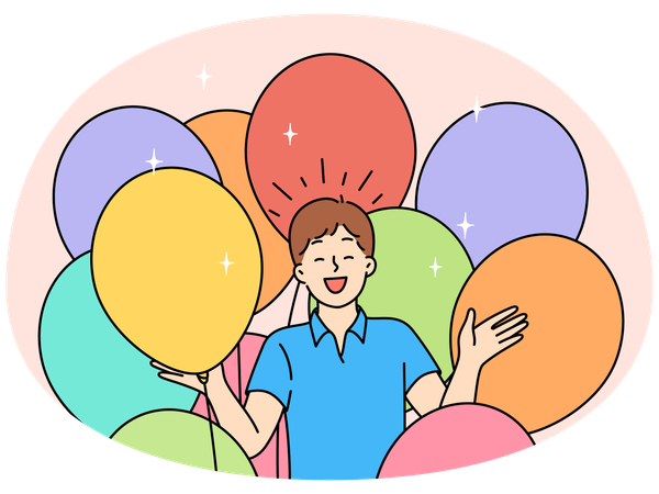 Happy boy with balloons celebrating birthday  Illustration