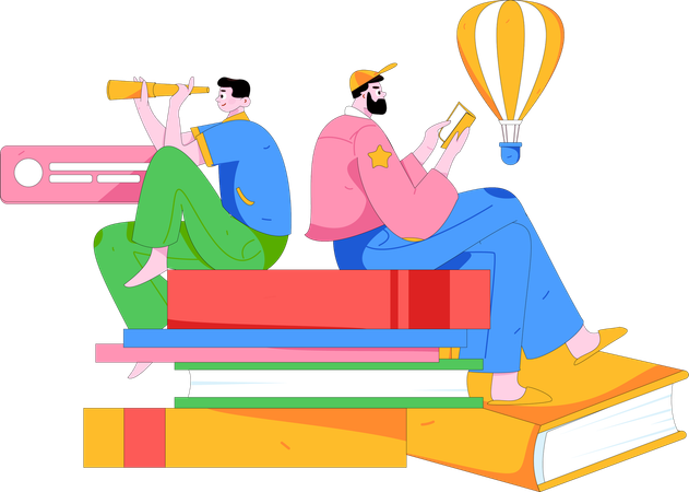 Happy Boys reading book  Illustration