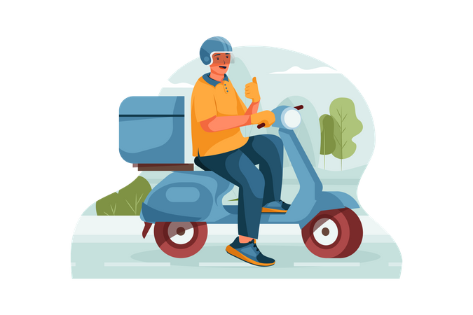 Happy delivery man on the way to delivery  Illustration