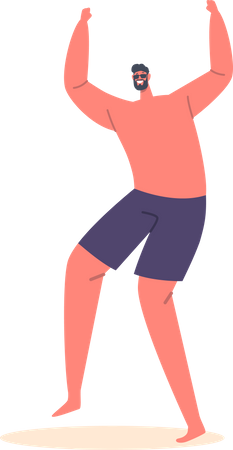Happy man jumping with raised hands  Illustration