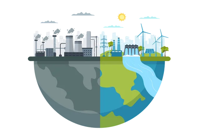 Harmful effects on earth by heavy industrial pollution  Illustration