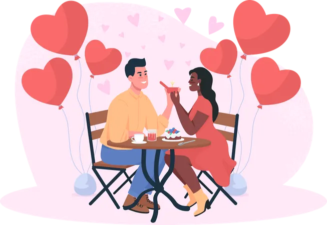 Mann macht Mädchen beim Abendessen einen Heiratsantrag  Illustration