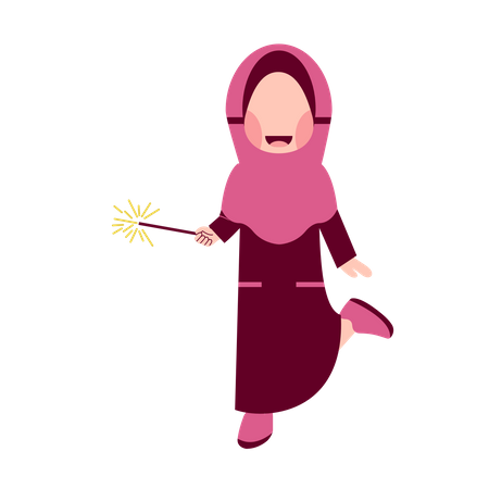 Hijab Girl holding Fireworks  Illustration