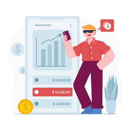 Hombre revisando el gráfico de inversión  Ilustración