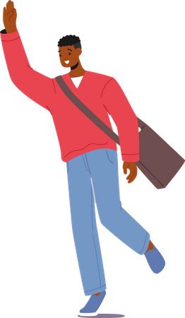 Hombre en ropa casual agita la mano  Ilustración